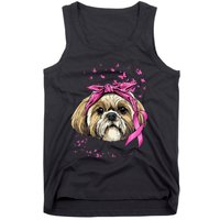 Breast Cancer Awareness Shih Tzu Dog Pink Ribbon Survivor Tank Top