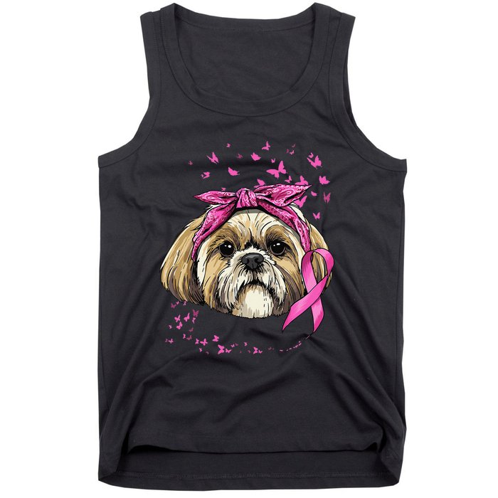 Breast Cancer Awareness Shih Tzu Dog Pink Ribbon Survivor Tank Top