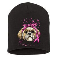 Breast Cancer Awareness Shih Tzu Dog Pink Ribbon Survivor Short Acrylic Beanie