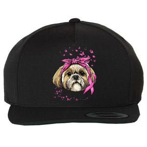 Breast Cancer Awareness Shih Tzu Dog Pink Ribbon Survivor Wool Snapback Cap