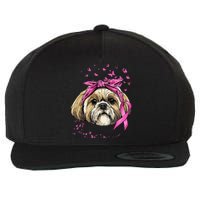 Breast Cancer Awareness Shih Tzu Dog Pink Ribbon Survivor Wool Snapback Cap