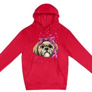 Breast Cancer Awareness Shih Tzu Dog Pink Ribbon Survivor Premium Pullover Hoodie