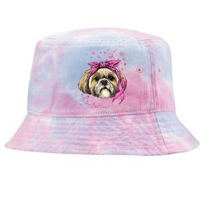 Breast Cancer Awareness Shih Tzu Dog Pink Ribbon Survivor Tie-Dyed Bucket Hat