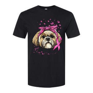 Breast Cancer Awareness Shih Tzu Dog Pink Ribbon Survivor Softstyle CVC T-Shirt