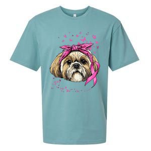 Breast Cancer Awareness Shih Tzu Dog Pink Ribbon Survivor Sueded Cloud Jersey T-Shirt