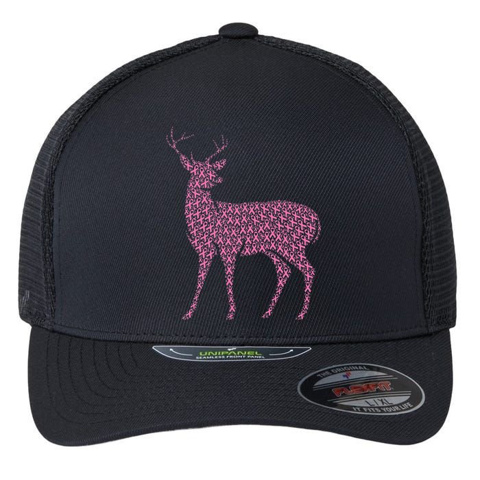 Breast Cancer Awareness Pink Ribbon Survivor Deer Flexfit Unipanel Trucker Cap