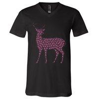 Breast Cancer Awareness Pink Ribbon Survivor Deer V-Neck T-Shirt