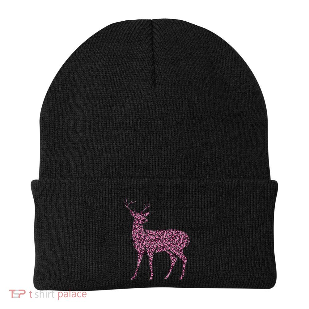 Breast Cancer Awareness Pink Ribbon Survivor Deer Beanie