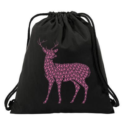 Breast Cancer Awareness Pink Ribbon Survivor Deer Drawstring Bag