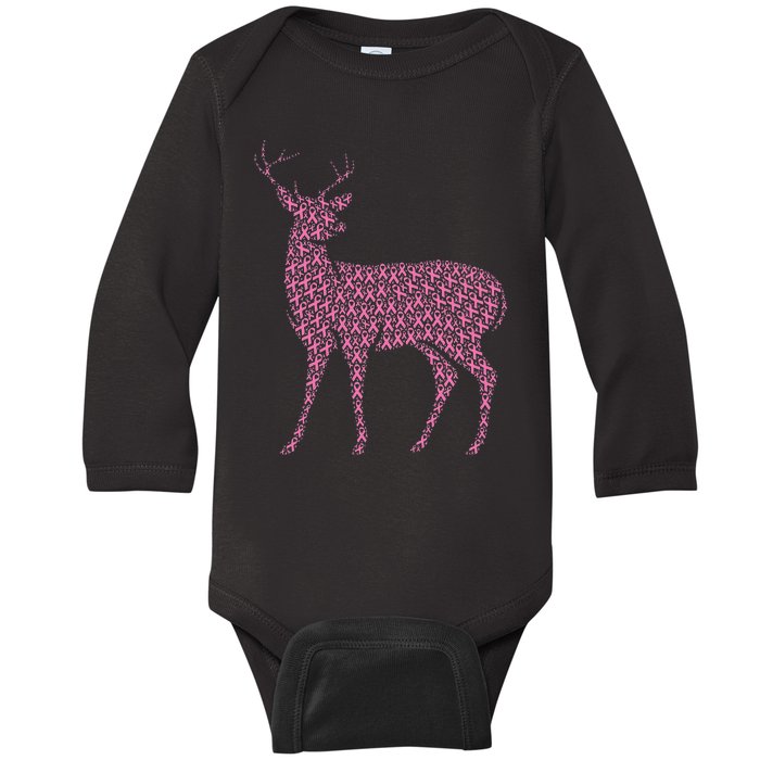 Breast Cancer Awareness Pink Ribbon Survivor Deer Baby Long Sleeve Bodysuit