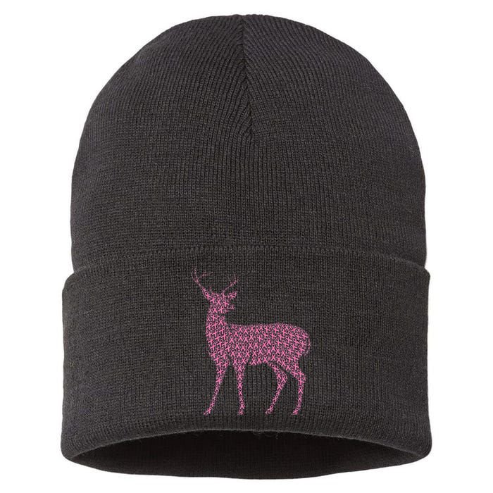 Breast Cancer Awareness Pink Ribbon Survivor Deer Sustainable Knit Beanie