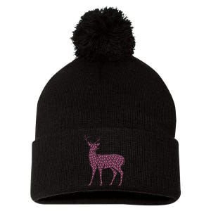 Breast Cancer Awareness Pink Ribbon Survivor Deer Pom Pom 12in Knit Beanie