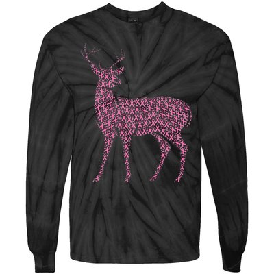 Breast Cancer Awareness Pink Ribbon Survivor Deer Tie-Dye Long Sleeve Shirt