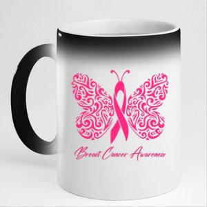 Breast Cancer Awareness Pink Butterfly Ribbon 11oz Black Color Changing Mug