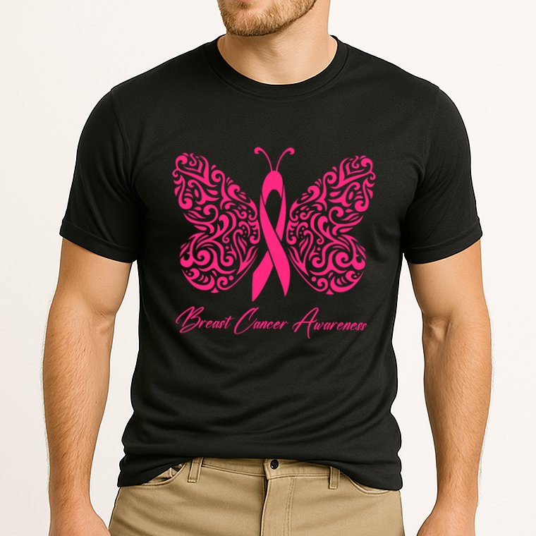 Breast Cancer Awareness Pink Butterfly Ribbon Cooling Performance Crew T-Shirt