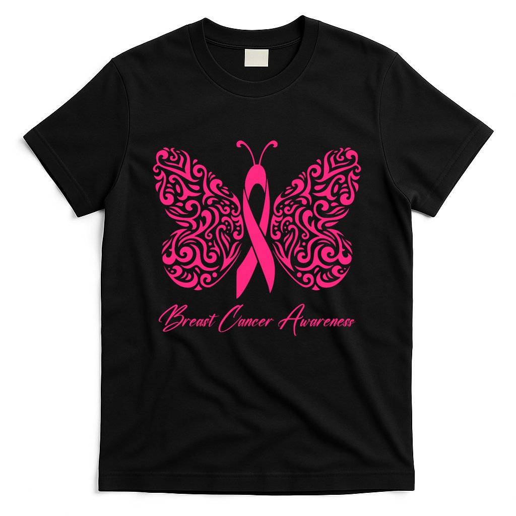 Breast Cancer Awareness Pink Butterfly Ribbon T-Shirt