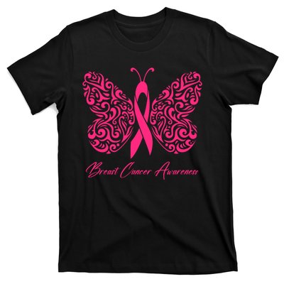 Breast Cancer Awareness Pink Butterfly Ribbon T-Shirt