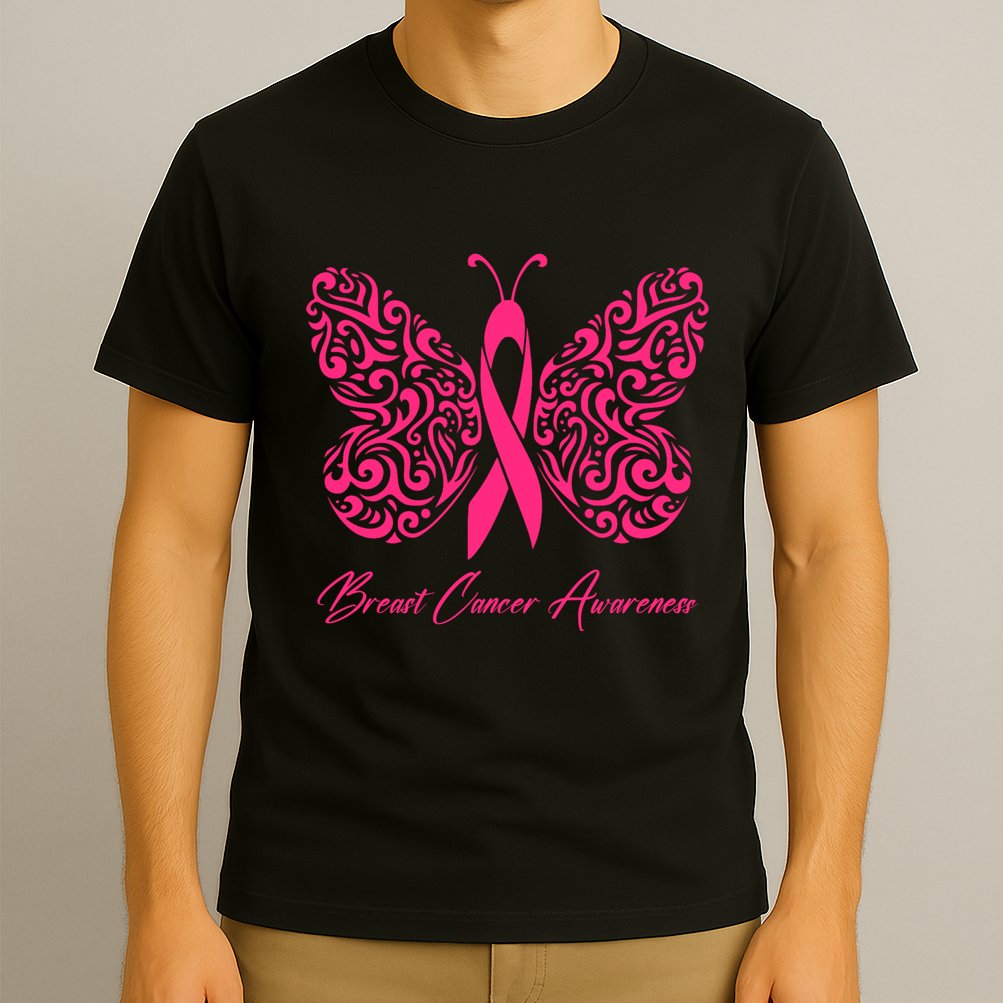 Breast Cancer Awareness Pink Butterfly Ribbon T-Shirt