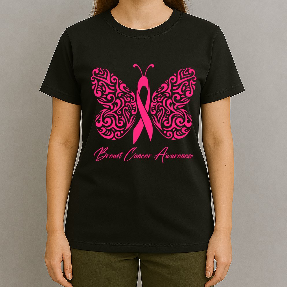 Breast Cancer Awareness Pink Butterfly Ribbon T-Shirt