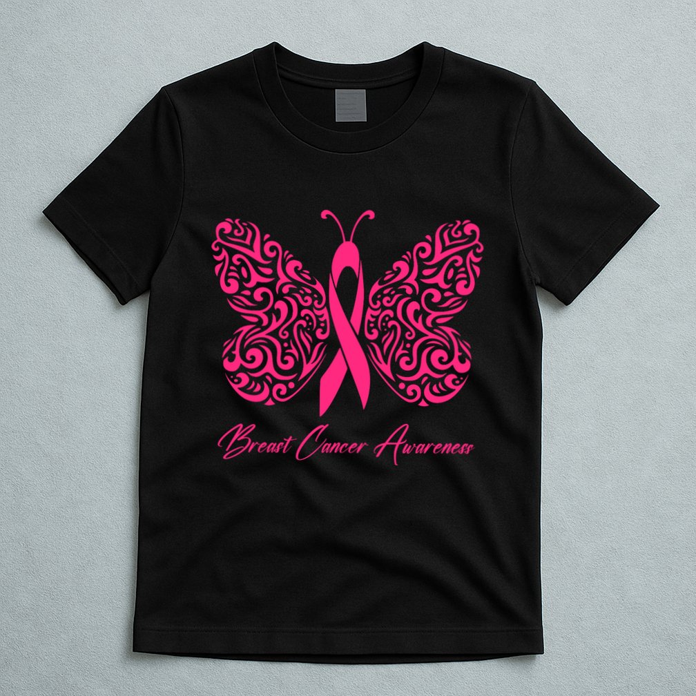 Breast Cancer Awareness Pink Butterfly Ribbon T-Shirt