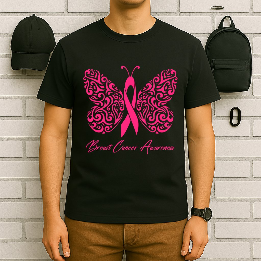 Breast Cancer Awareness Pink Butterfly Ribbon T-Shirt