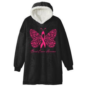 Breast Cancer Awareness Pink Butterfly Ribbon Hooded Wearable Blanket