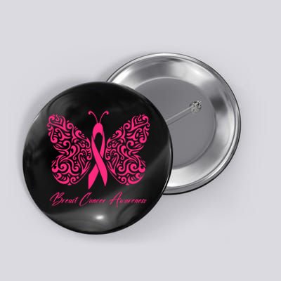 Breast Cancer Awareness Pink Butterfly Ribbon Button