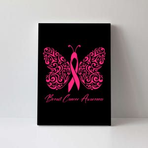 Breast Cancer Awareness Pink Butterfly Ribbon Canvas