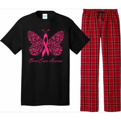 Breast Cancer Awareness Pink Butterfly Ribbon Pajama Set