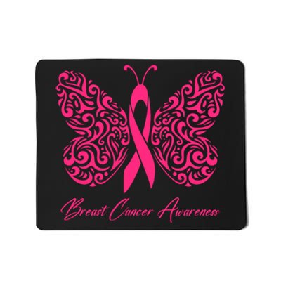 Breast Cancer Awareness Pink Butterfly Ribbon Mousepad