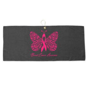 Breast Cancer Awareness Pink Butterfly Ribbon Large Microfiber Waffle Golf Towel