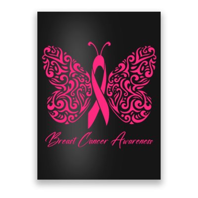 Breast Cancer Awareness Pink Butterfly Ribbon Poster