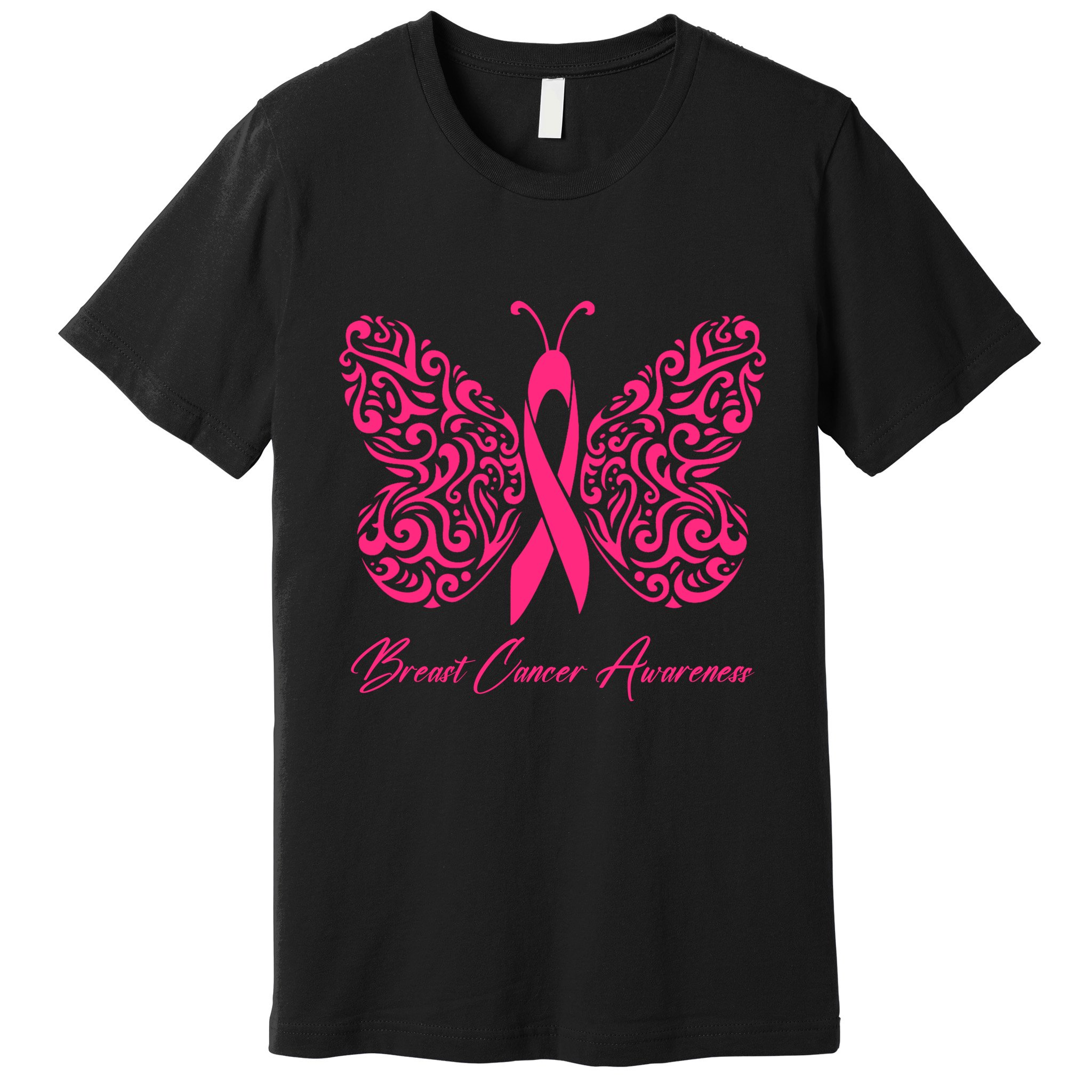 Breast Cancer Awareness Pink Butterfly Ribbon Premium T-Shirt