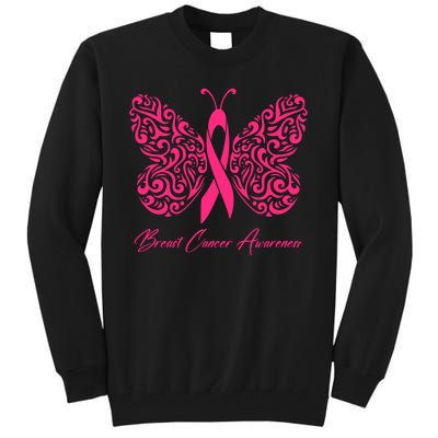 Breast Cancer Awareness Pink Butterfly Ribbon Tall Sweatshirt