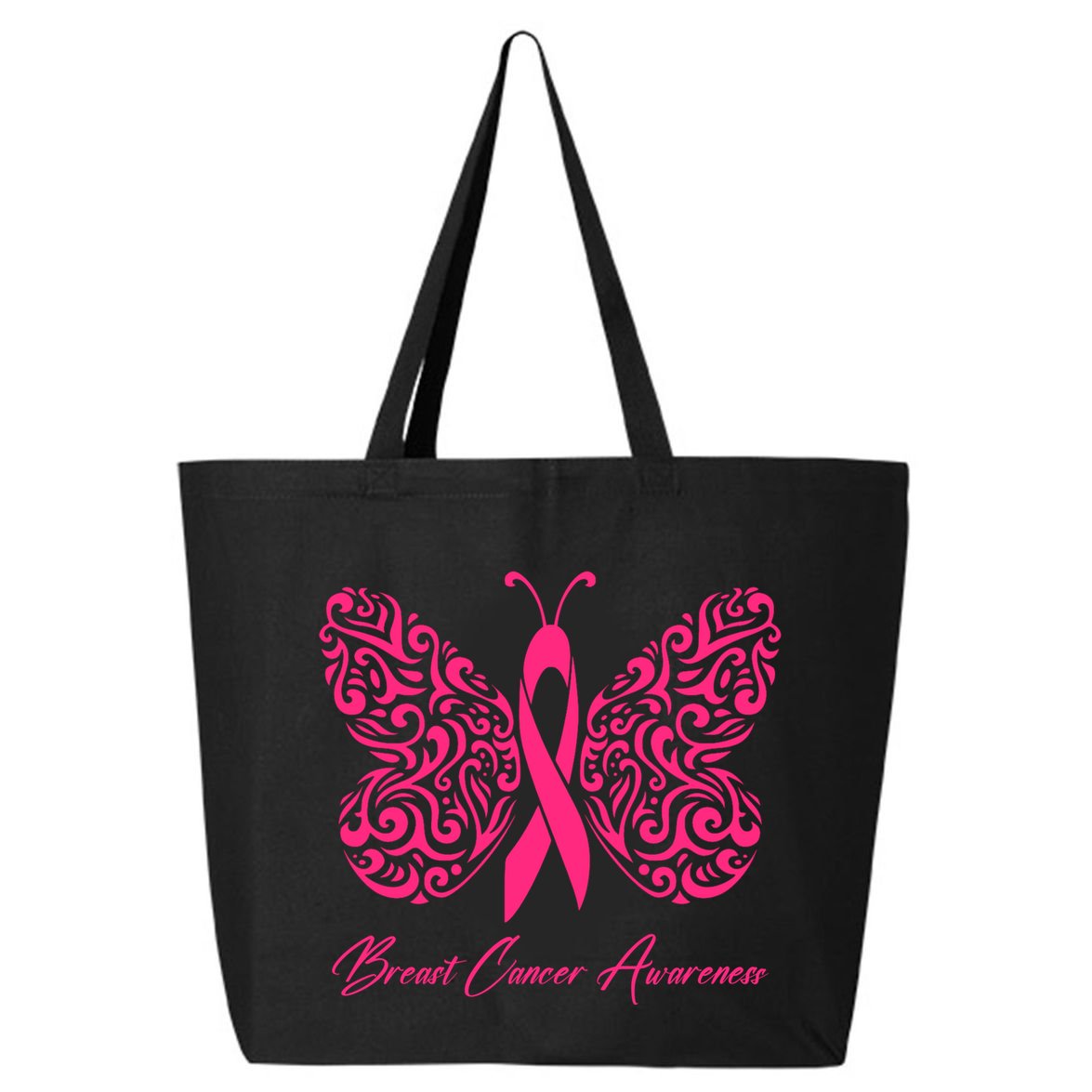 Breast Cancer Awareness Pink Butterfly Ribbon 25L Jumbo Tote