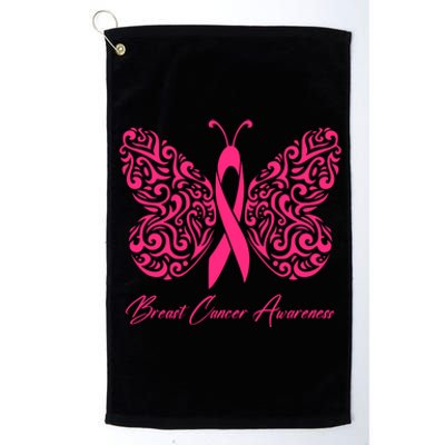 Breast Cancer Awareness Pink Butterfly Ribbon Platinum Collection Golf Towel