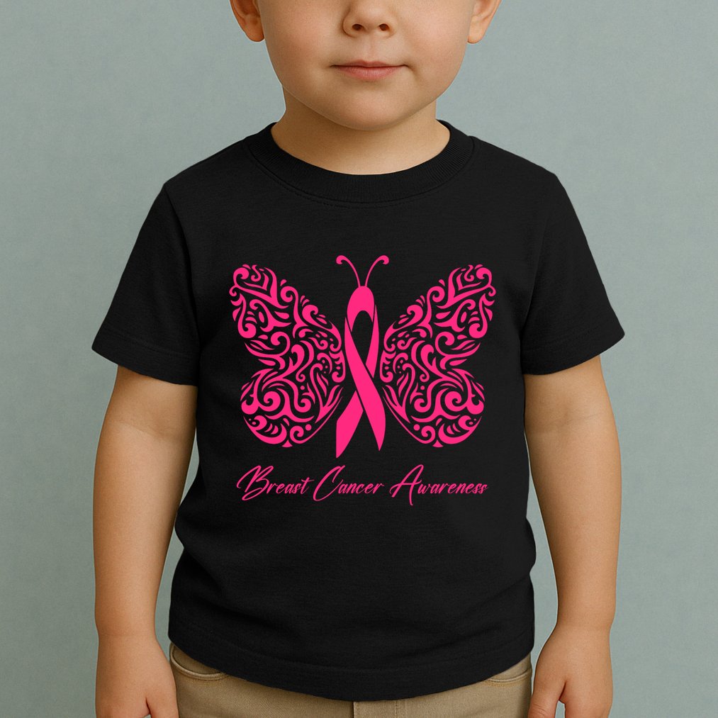 Breast Cancer Awareness Pink Butterfly Ribbon Toddler T-Shirt