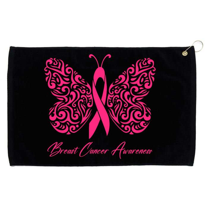 Breast Cancer Awareness Pink Butterfly Ribbon Grommeted Golf Towel