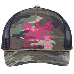 Breast Cancer Awareness Pink Butterfly Ribbon Retro Rope Trucker Hat Cap