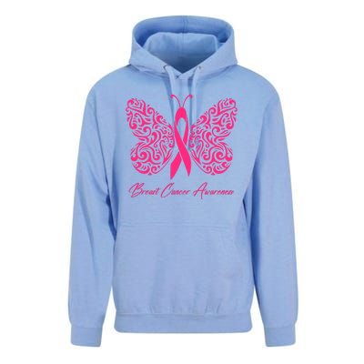 Breast Cancer Awareness Pink Butterfly Ribbon Unisex Surf Hoodie