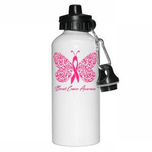 Breast Cancer Awareness Pink Butterfly Ribbon Aluminum Water Bottle