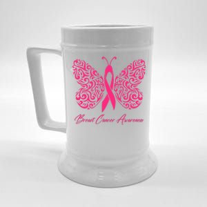 Breast Cancer Awareness Pink Butterfly Ribbon Beer Stein