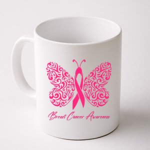 Breast Cancer Awareness Pink Butterfly Ribbon Coffee Mug