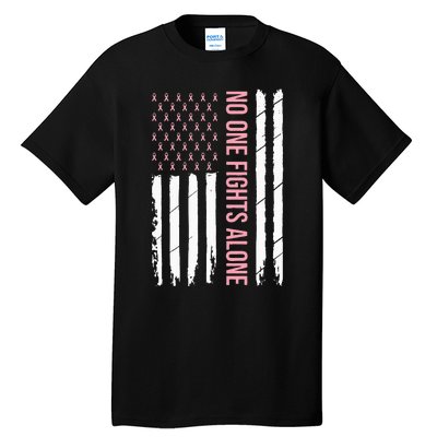 Breast Cancer Awareness Pink Ribbon USA American Flag Tall T-Shirt