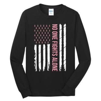 Breast Cancer Awareness Pink Ribbon USA American Flag Tall Long Sleeve T-Shirt