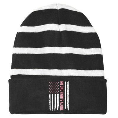 Breast Cancer Awareness Pink Ribbon USA American Flag Striped Beanie with Solid Band