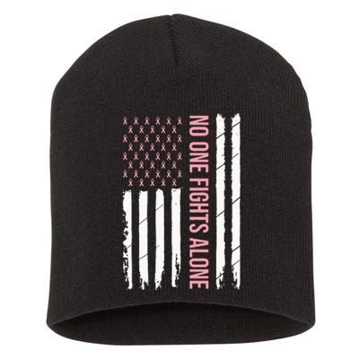 Breast Cancer Awareness Pink Ribbon USA American Flag Short Acrylic Beanie