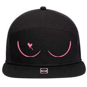 Breast Cancer Awareness Breast Heart 7 Panel Mesh Trucker Snapback Hat