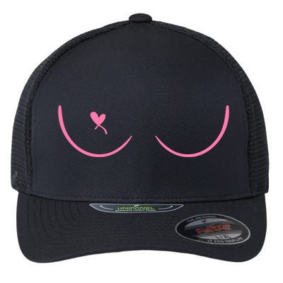 Breast Cancer Awareness Breast Heart Flexfit Unipanel Trucker Cap