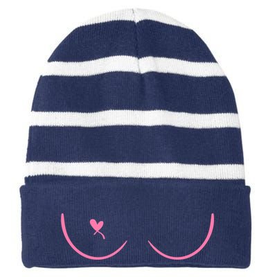 Breast Cancer Awareness Breast Heart Striped Beanie with Solid Band